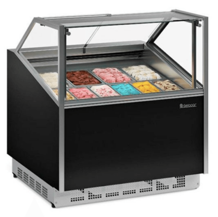 Sorveteira / Expositor para Sorvetes de Massa GESG-12 PR com Led vidro duplo laminado Gabinete com rodízios e pés niveladores – Gelopar