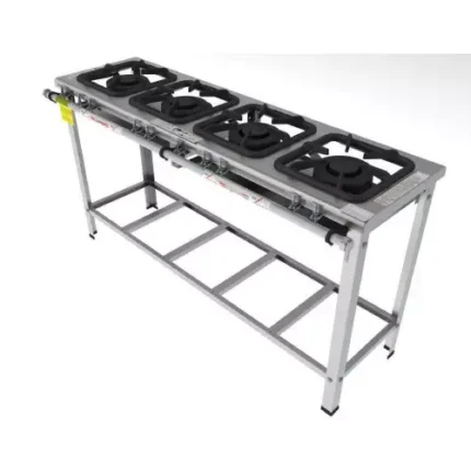 Fogão Industrial INOX 4 Bocas em Linha (30x30) (2 Q.D. / 2 Q.S) - Cristal Aço