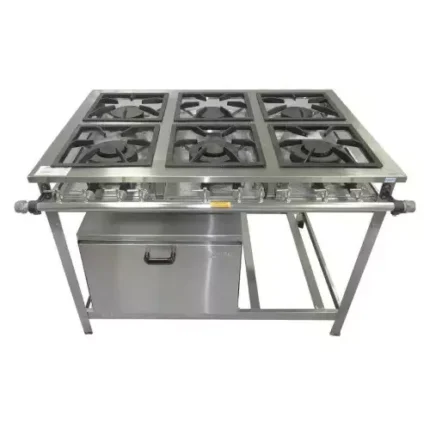 Fogão Industrial 6 Bocas com Forno Inox 3 Q.S. e 3 Q.D. - Cristal Aço